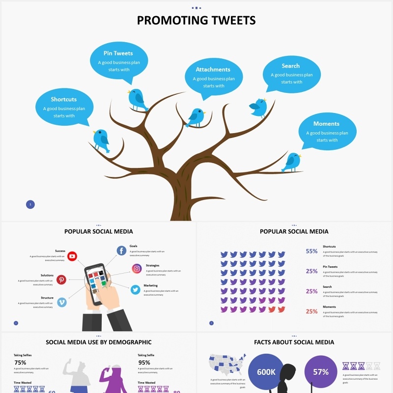 社交媒体运营树状图PPT信息图表素材Social Media Slides V3 Powerpoint Template