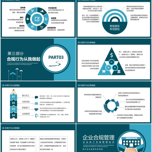 蓝色企业管理培训员工合规内控管理知识PPT模板