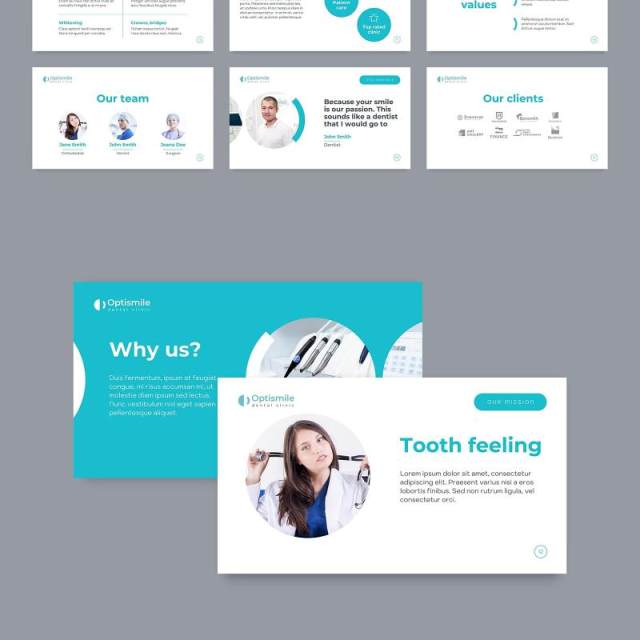 牙科牙医诊所医疗医院PPT版式模板Dental Clinic PowerPoint Presentation Template