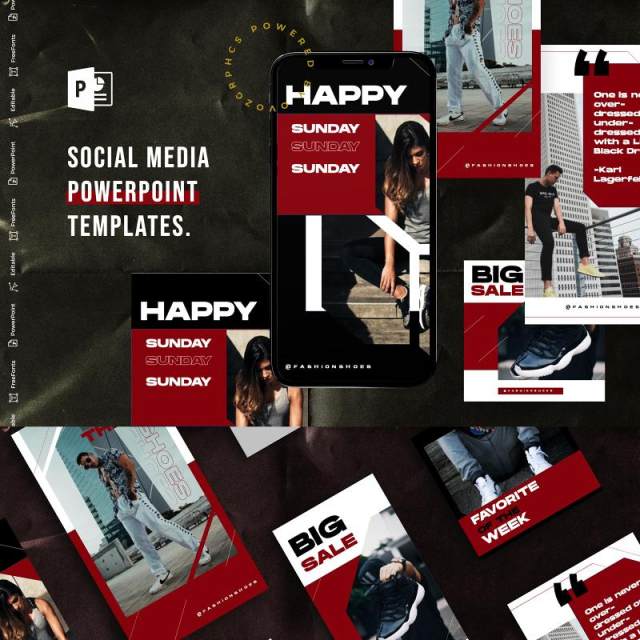 暗红色手机竖版社交媒体杂志PPT版式模板Social Media PowerPoint Template