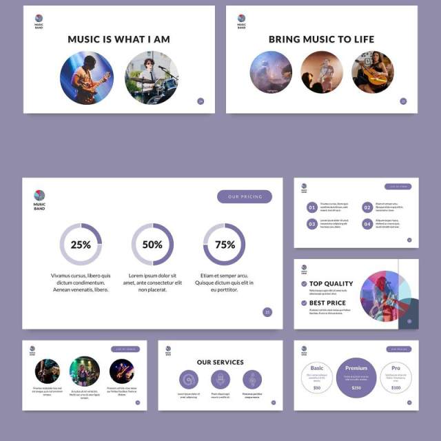 音乐家歌手音乐乐队介绍PPT模板不含照片Music Band PowerPoint Presentation Template 音乐家歌手音乐乐队介绍PPT模板不含照片Music Band PowerPoint Presentation Template
