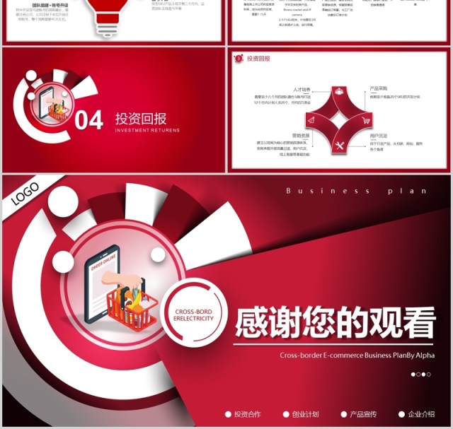 创意红色跨境电商商业计划书PPT模板 创意红色跨境电商商业计划书PPT模板