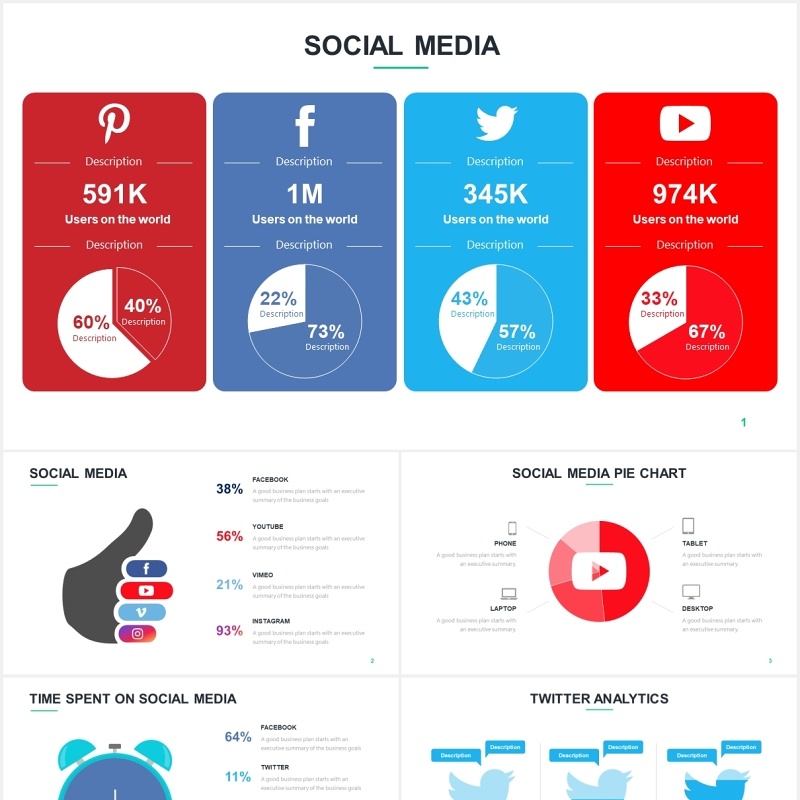 社交媒体运营PPT信息图表素材Social Media Slides V1 Powerpoint Template