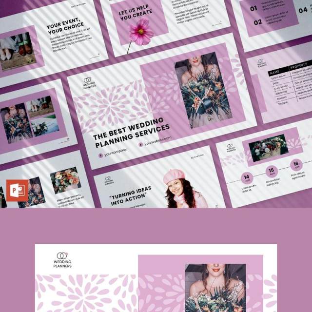 婚礼活动策划婚庆公司介绍宣传PPT模板不含照片Wedding Planner PowerPoint Presentation Template