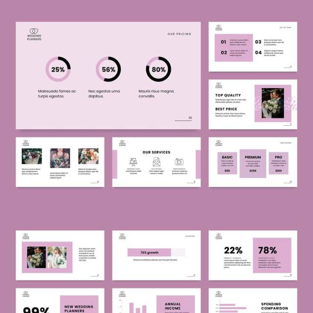 婚礼活动策划婚庆公司介绍宣传PPT模板不含照片Wedding Planner PowerPoint Presentation Template