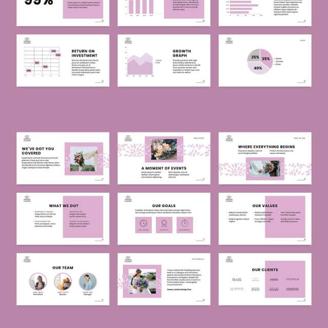 婚礼活动策划婚庆公司介绍宣传PPT模板不含照片Wedding Planner PowerPoint Presentation Template