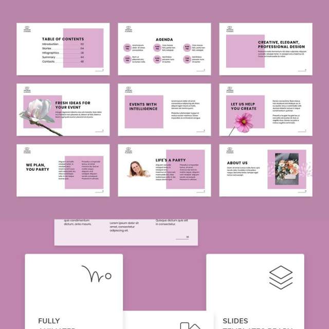 婚礼活动策划婚庆公司介绍宣传PPT模板不含照片Wedding Planner PowerPoint Presentation Template