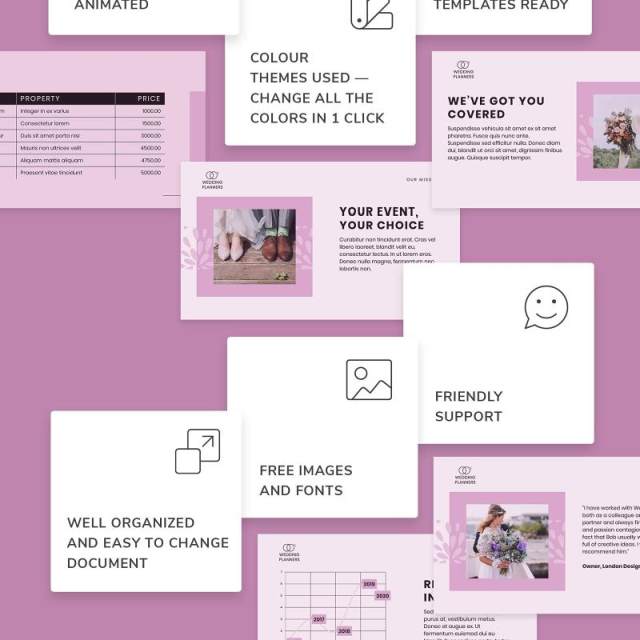 婚礼活动策划婚庆公司介绍宣传PPT模板不含照片Wedding Planner PowerPoint Presentation Template