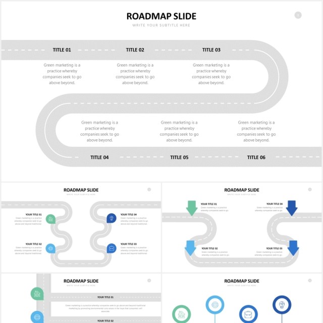 城市规划道路路标路线图可视化图表PPT素材Roadmap Powerpoint Slides