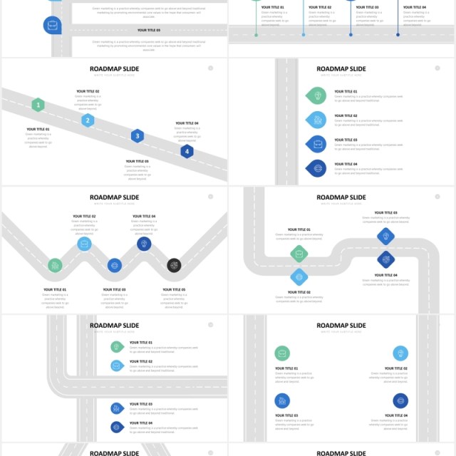 城市规划道路路标路线图可视化图表PPT素材Roadmap Powerpoint Slides