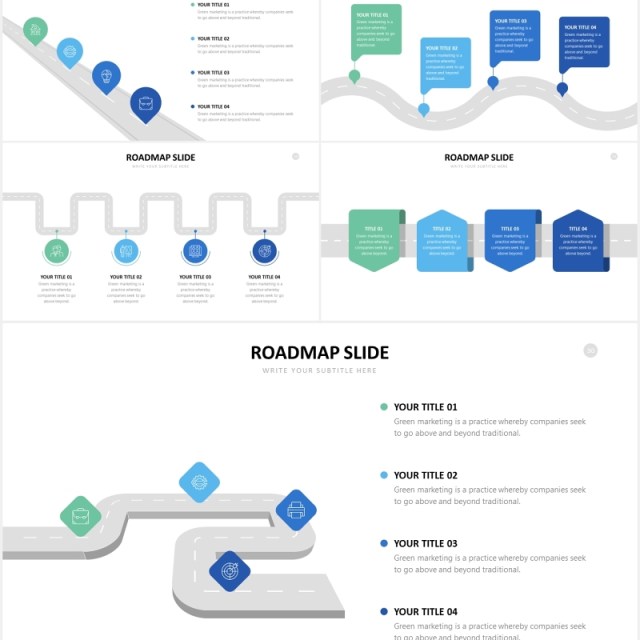 城市规划道路路标路线图可视化图表PPT素材Roadmap Powerpoint Slides