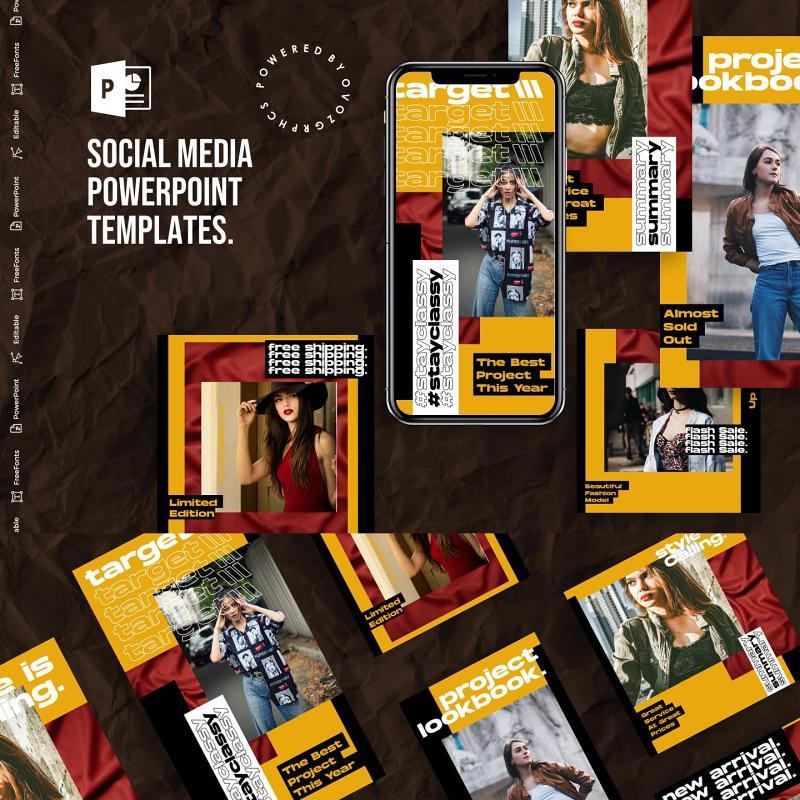 欧美黄色手机竖版社交媒体PPT模板Social Media PowerPoint Template