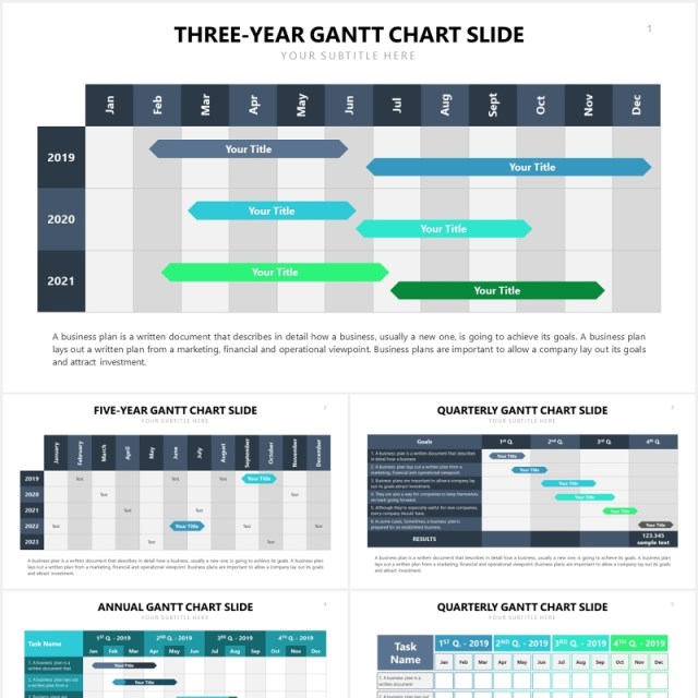 项目进度甘特图表格PPT信息图表素材Gantt Slides V3 Powerpoint Template