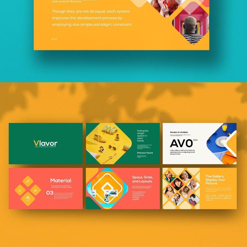 粉彩大色块创意公司产品宣传PPT演示模板不含照片Vlavor Pastel Creative Powerpoint