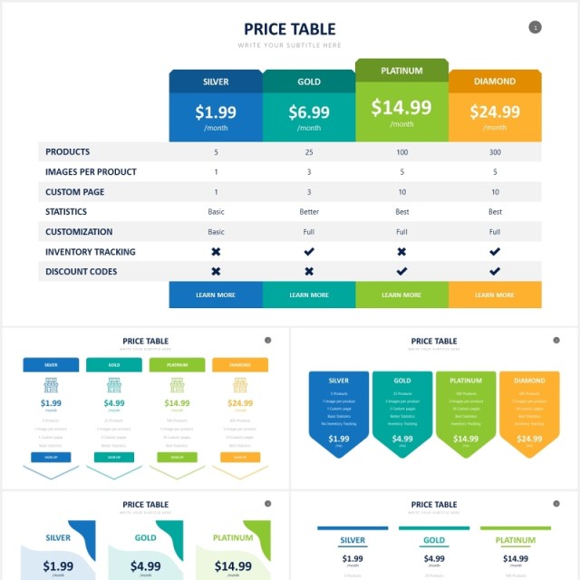 定价表价格服务列表清单信息图表PPT素材Pricing Table Powerpoint Slides