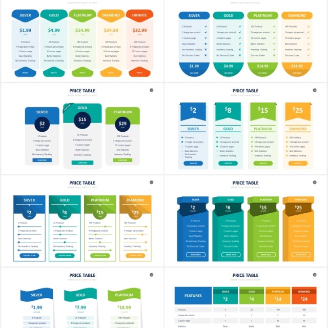 定价表价格服务列表清单信息图表PPT素材Pricing Table Powerpoint Slides