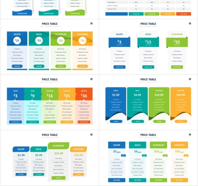 定价表价格服务列表清单信息图表PPT素材Pricing Table Powerpoint Slides