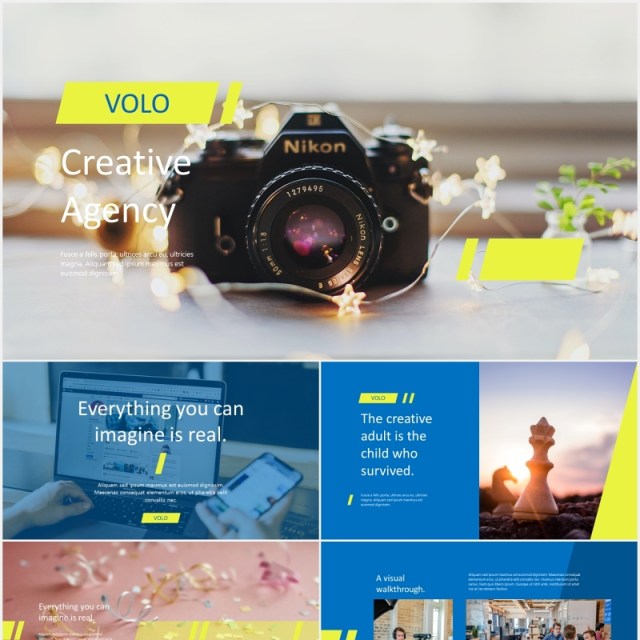 蓝色创意机构公司宣传展示PPT模板VOLO creative agency powerpoint