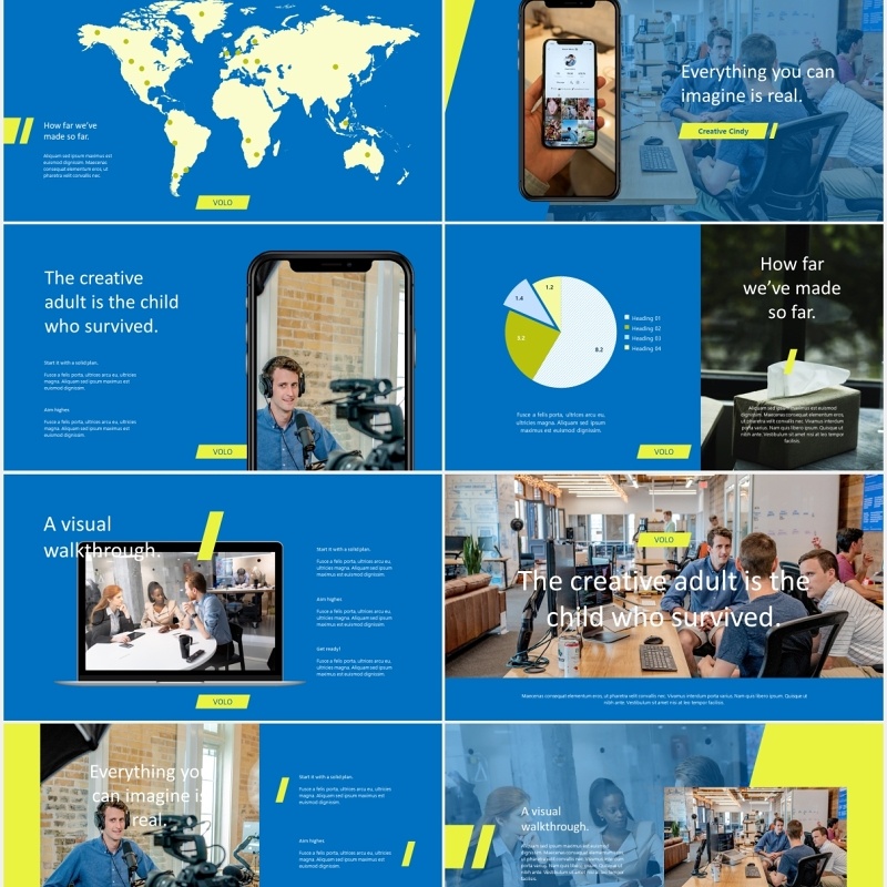 蓝色创意机构公司宣传展示PPT模板VOLO creative agency powerpoint