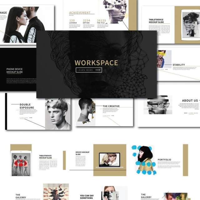 办公简洁时尚PPT模板版式设计Workspace Clean Powerpoint