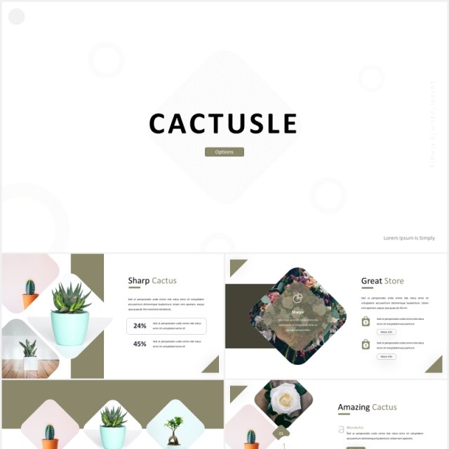 简洁简约绿植照片展示PPT模板castusle powerpoint template