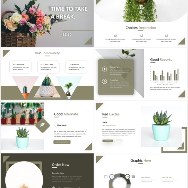 简洁简约绿植照片展示PPT模板castusle powerpoint template