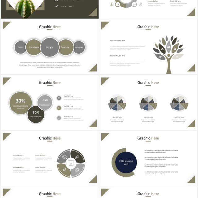 简洁简约绿植照片展示PPT模板castusle powerpoint template