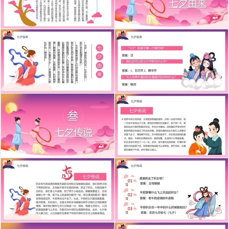 粉色浪漫七夕节日介绍情人节主题PPT模板