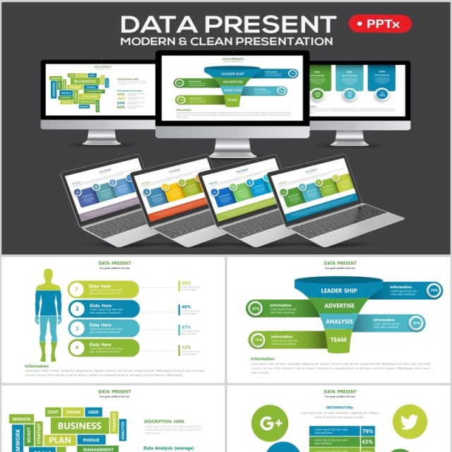 绿色大数据分析PPT信息图表模板Data Powerpoint Presentation