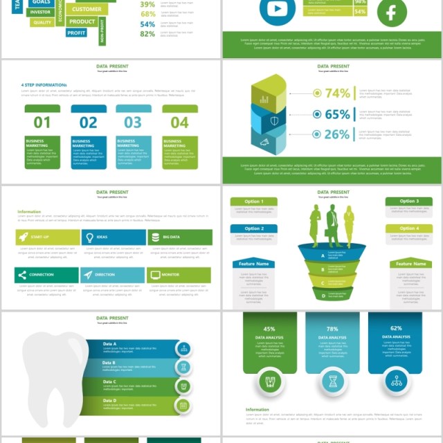 绿色大数据分析PPT信息图表模板Data Powerpoint Presentation