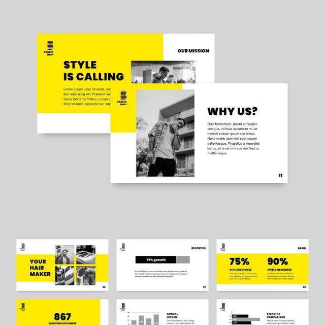 理发店商业创意PPT模板不含照片Barbershop PowerPoint Presentation Template