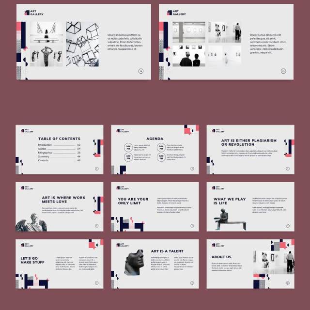 美术馆艺术画廊PPT版式模板Art Gallery PowerPoint Presentation Template