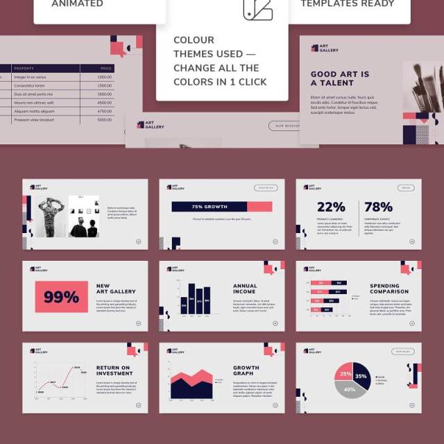 美术馆艺术画廊PPT版式模板Art Gallery PowerPoint Presentation Template