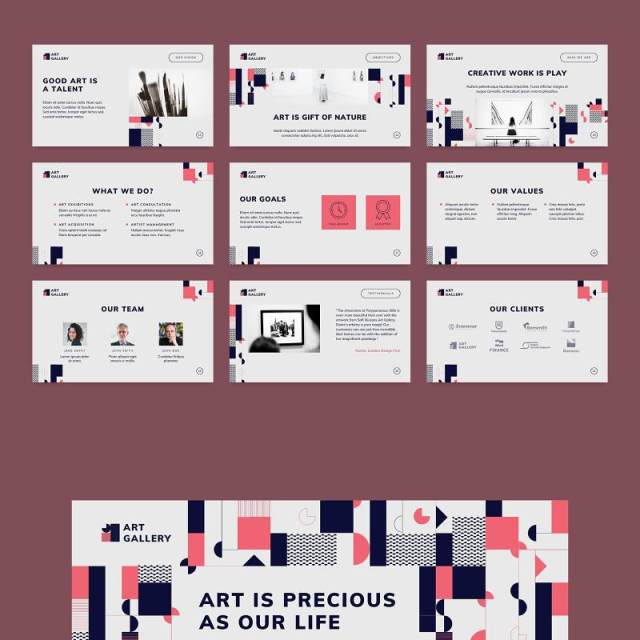 美术馆艺术画廊PPT版式模板Art Gallery PowerPoint Presentation Template