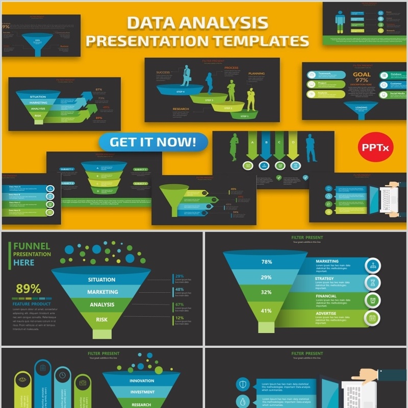 漏斗阶梯数据分析PPT信息图表Data Analysis Powerpoint