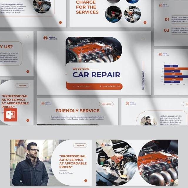 品牌汽车维修服务创意PPT模板不含照片Car Repair PowerPoint Presentation Template