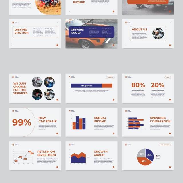 品牌汽车维修服务创意PPT模板不含照片Car Repair PowerPoint Presentation Template