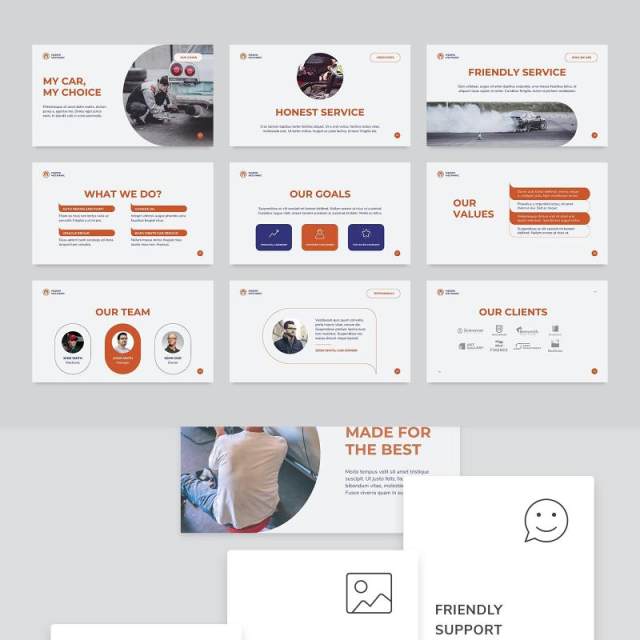 品牌汽车维修服务创意PPT模板不含照片Car Repair PowerPoint Presentation Template