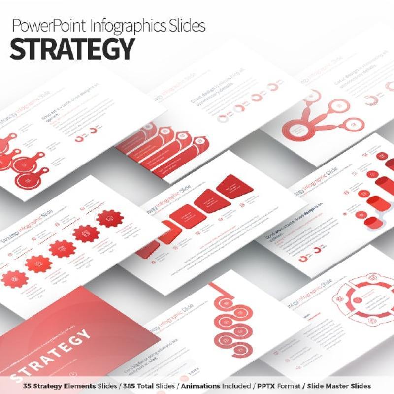 11套色系战略策略PPT信息图表幻灯片Strategy - PowerPoint Infographics Slides