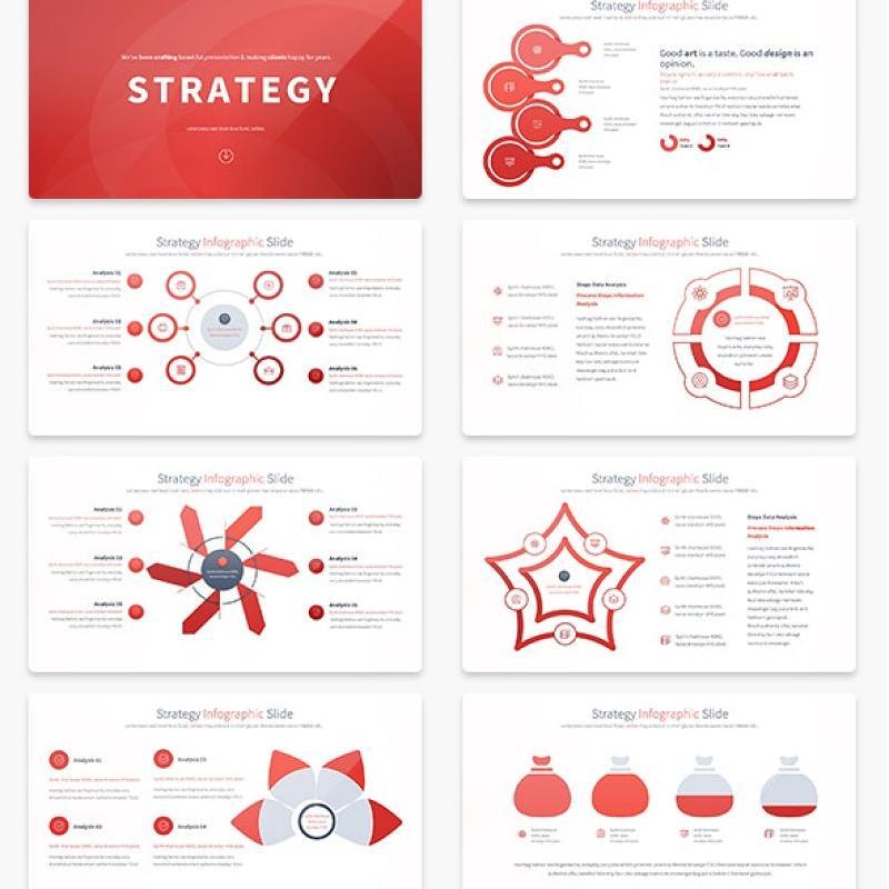 11套色系战略策略PPT信息图表幻灯片Strategy - PowerPoint Infographics Slides