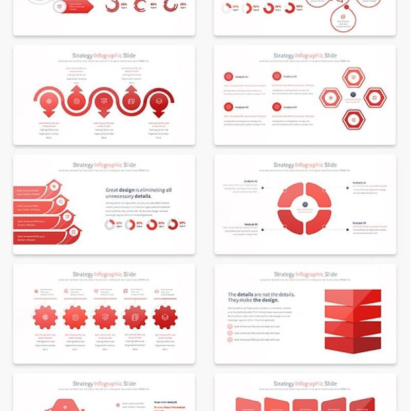 11套色系战略策略PPT信息图表幻灯片Strategy - PowerPoint Infographics Slides