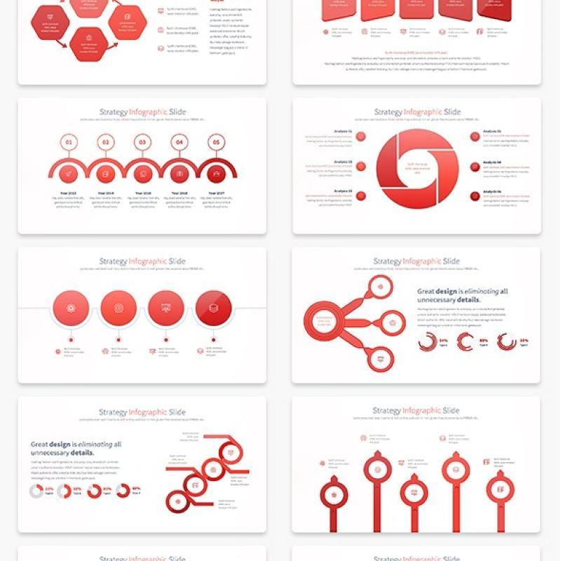 11套色系战略策略PPT信息图表幻灯片Strategy - PowerPoint Infographics Slides