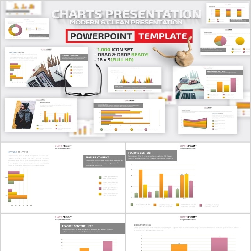 橙色柱状图表PPT信息可视化可插图片Charts Design Powerpoint