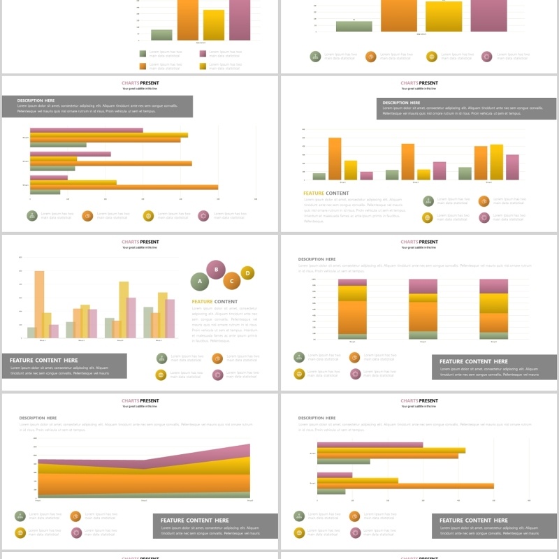 橙色柱状图表PPT信息可视化可插图片Charts Design Powerpoint