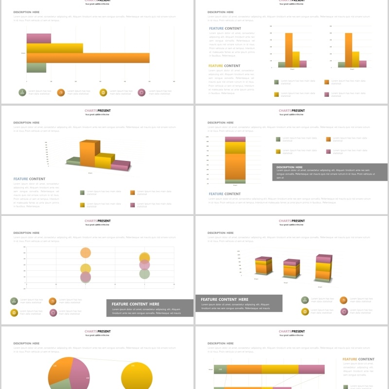 橙色柱状图表PPT信息可视化可插图片Charts Design Powerpoint