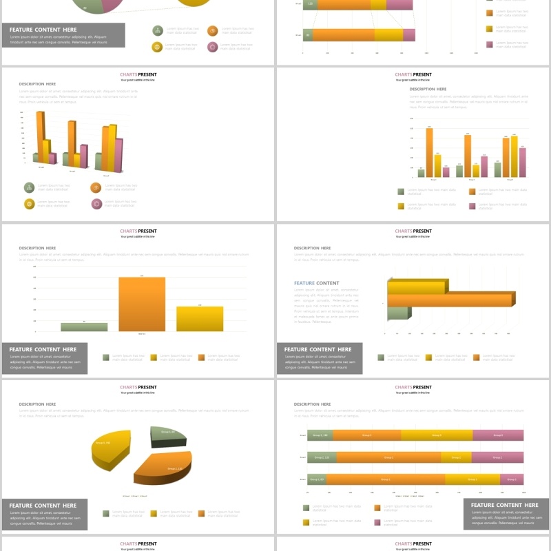 橙色柱状图表PPT信息可视化可插图片Charts Design Powerpoint