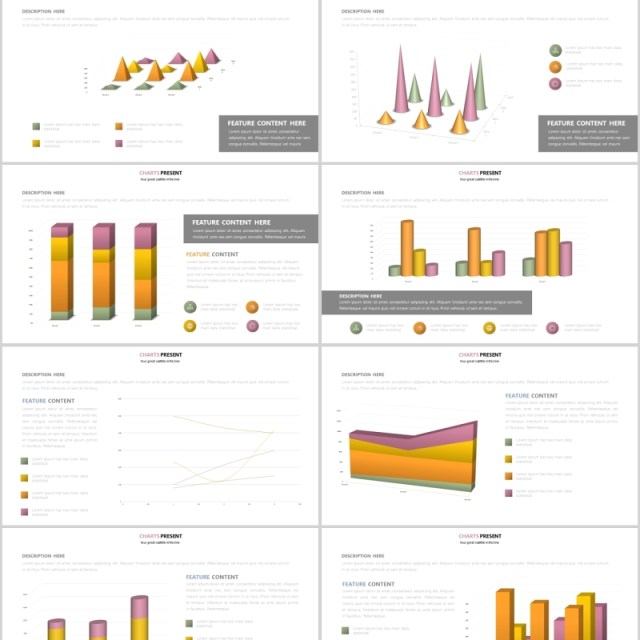 橙色柱状图表PPT信息可视化可插图片Charts Design Powerpoint