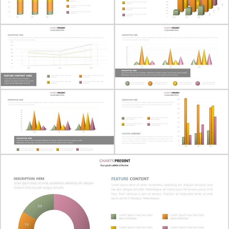 橙色柱状图表PPT信息可视化可插图片Charts Design Powerpoint