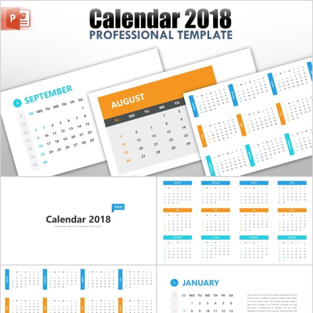 2018年日历PPT模板素材calendar 2018 for powerpoint