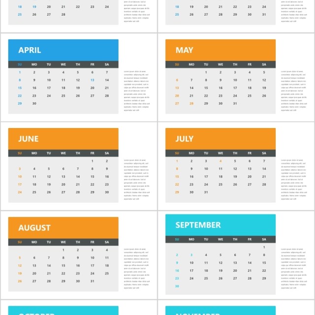 2018年日历PPT模板素材calendar 2018 for powerpoint